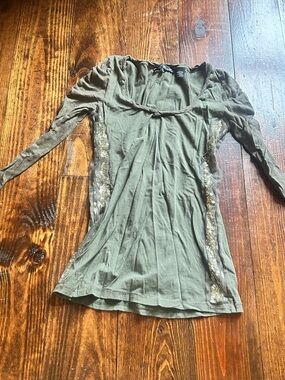 Miss Me Olive Green Long Sleeve Top with Sequin Side Panels